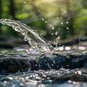 Sparkling Water Splash in Nature: Refreshing Stream with Sunlight Bokeh