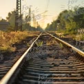 Serene Railway Tracks at Sunrise: Nature and Transportation Harmony