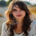 Natural Beauty Portrait of a Young Woman with Soft Features and Windblown Hair