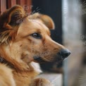 Thoughtful Golden Dog Portrait: Captivating Canine Close-Up