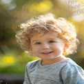 Joyful Child with Curly Hair in Natural Light - Happy Childhood Moments