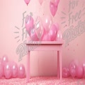 Festive Pink Balloon Celebration with Table and Confetti for Party Decor