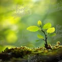 Vibrant Green Seedling Growing in Lush Forest with Soft Bokeh Background