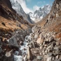 Majestic Mountain Landscape with Stream and Rocky Terrain