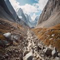 Stunning Mountain Valley Landscape with Rocky Terrain and Majestic Peaks