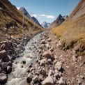 Vale Montanhoso Cênico com Rio Fluente e Terreno Rochoso