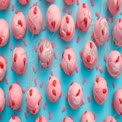 Delicious Pink Ice Cream Scoops with Candy Toppings on Blue Background