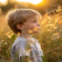 Child in Golden Sunset: Innocence and Nature's Beauty