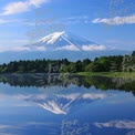 Stunning Reflection of Mount Fuji in Serene Lake with Lush Greenery