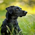 Majestoso Labrador Preto na Grama Verde Luxuriante - Fotografia de Natureza e Animais de Estimação