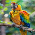 Vibrant Macaw Perched on Branch in Lush Tropical Environment