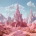 Whimsical Pink Castle in Fantasy Landscape: Enchanted Dreamscape