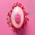 Delicious Pink Macaron with Colorful Candy Sprinkles on Vibrant Background