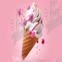 Delicious Ice Cream Cone with Whipped Cream and Sprinkles on Pink Background