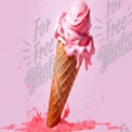 Delicious Pink Ice Cream Cone with Splashing Syrup on Pastel Background