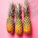 Fresh Pineapples on Pink Background - Tropical Fruit Concept