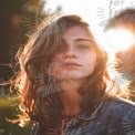 Radiant Portrait of a Young Woman with Sunlit Hair in Nature