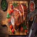 Deliciously Roasted Meat Platter with Fresh Herbs and Cherry Tomatoes