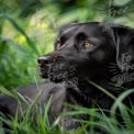 Majestic Black Labrador Retriever in Lush Green Grass