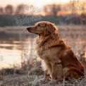 Majestic Golden Retriever at Sunset by Tranquil Water