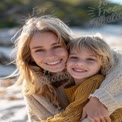 Joyful Mother and Child Embracing on a Beach: Family Bonding and Happiness