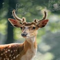 Majestic Young Deer with Antlers in Lush Green Forest