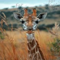 Majestic Giraffe in Golden Grasslands: Wildlife Portrait