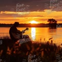 Serene Sunset Guitarist: Tranquil Evening by the Water