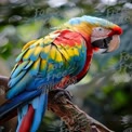 Vibrant Macaw Parrot Perched on Branch in Lush Tropical Setting