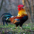 Galo Vibrante na Natureza: Retrato Colorido de Aves para Temas de Fazenda e Agricultura