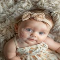 Adorable Baby Girl with Bow Headband on Cozy Blanket