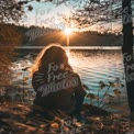 Serene Sunset Reflection: Woman Meditating by Tranquil Lake