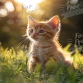 Adorable Ginger Kitten in Sunlit Grass - Cute Pet Photography