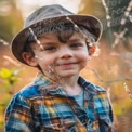 Charming Young Boy in Nature: Playful Childhood Moments with Warm Light