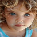 Captivating Child Portrait with Bright Blue Eyes and Curly Hair