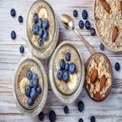 Healthy Breakfast Bowls with Oats, Chia Seeds, Bananas, and Blueberries