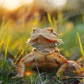 Vibrant Bearded Dragon in Sunlit Grass: Nature's Reptile Beauty