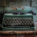 Vintage Green Typewriter on Rustic Wooden Table - Nostalgic Writing Tool