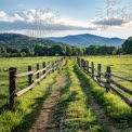 Scenic Country Pathway Through Lush Green Fields and Rolling Hills