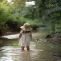 Child Playing in Serene Nature: Summer Adventure in a Stream