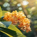 Vibrant Yellow Tropical Flowers in Soft Focus with Sunlight Bokeh