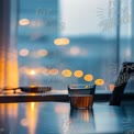 Cozy Evening Ambiance: Glass of Whiskey with Soft Bokeh Background