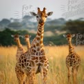 Majestic Giraffes in Golden Savanna: Wildlife Photography