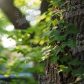 Serene Nature Close-Up: Lush Green Ivy on Tree Bark