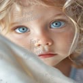 Captivating Close-Up of a Child with Striking Blue Eyes and Curly Hair