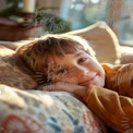 Cozy Indoor Moments: Happy Child Relaxing on Colorful Cushions