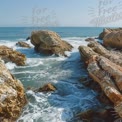 Serene Coastal Landscape with Rocky Shoreline and Gentle Waves