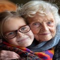 Heartwarming Generational Bond: Grandmother and Granddaughter Embracing with Love