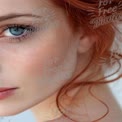 Close-Up Portrait of a Beautiful Redhead with Freckles and Striking Blue Eyes