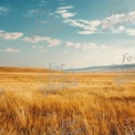 Golden Wheat Field Under Blue Sky: Serene Rural Landscape